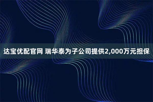 达宝优配官网 瑞华泰为子公司提供2,000万元担保